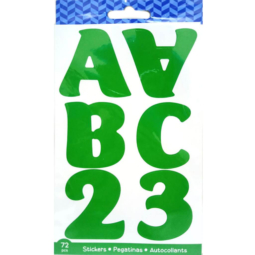 Alphabet &amp; Numbers Stickers 10 Sheets 2in Green