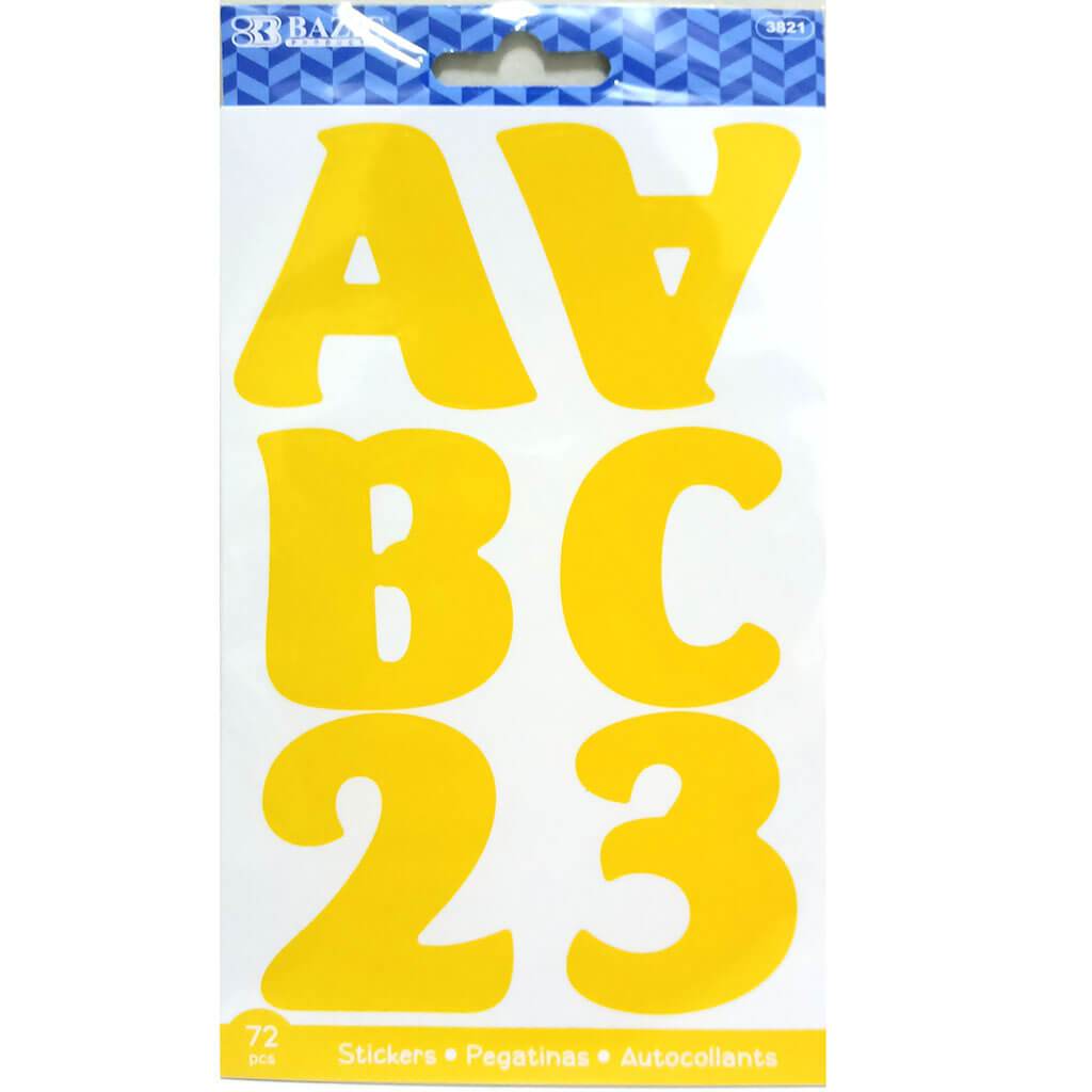 Alphabet &amp; Numbers Stickers 10 Sheets 2in Yellow