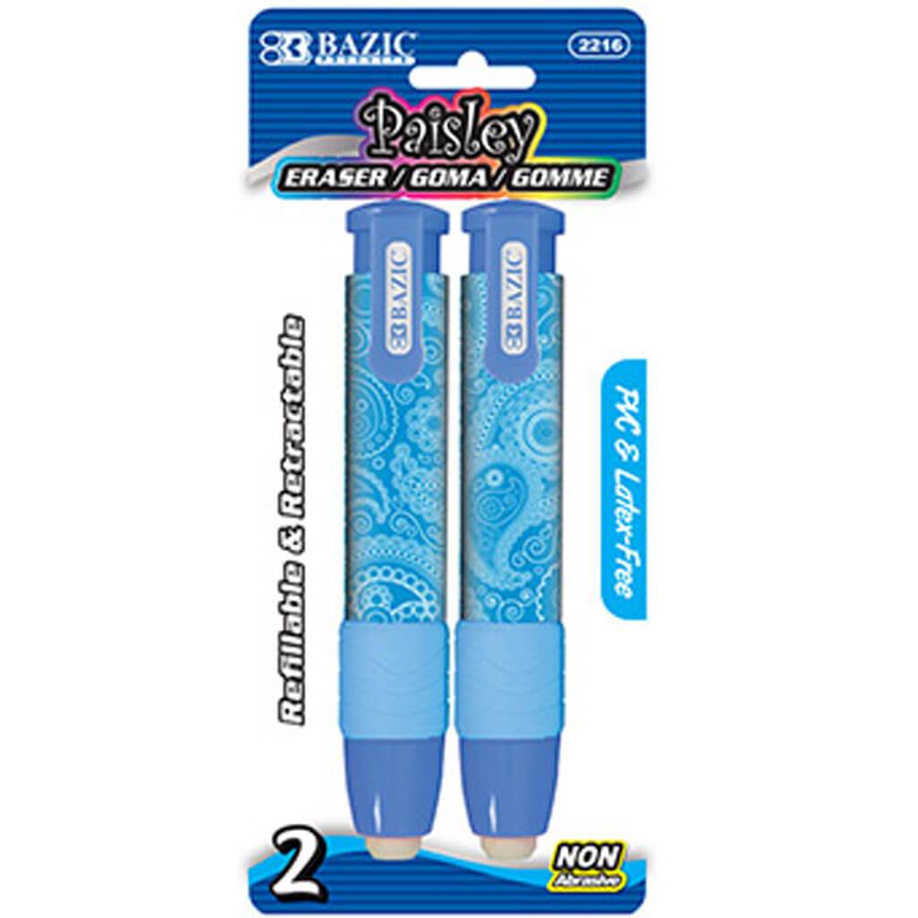 Retractable Stick Erasers Paisley 2/Pack Blue