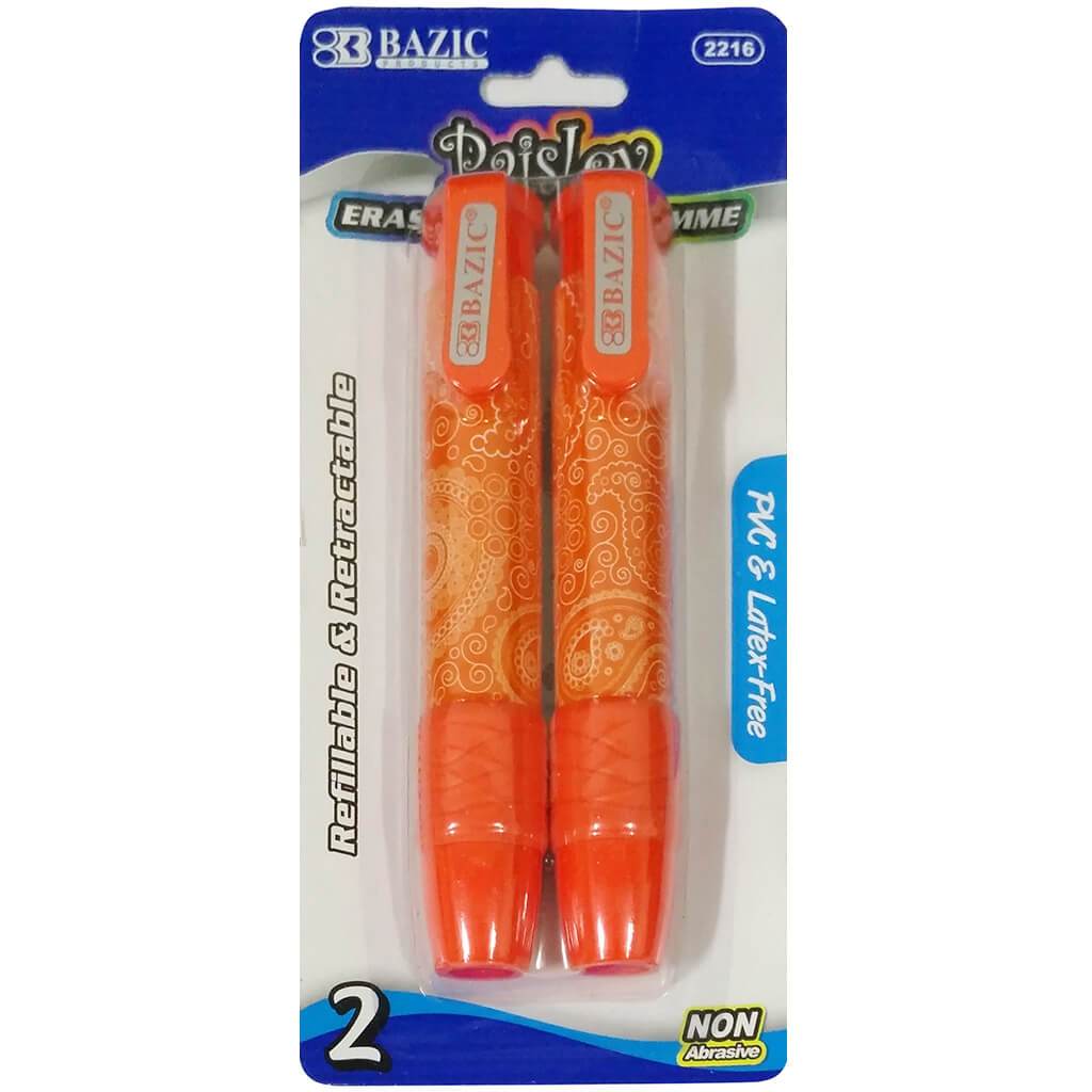 Retractable Stick Erasers Paisley 2/Pack Orange