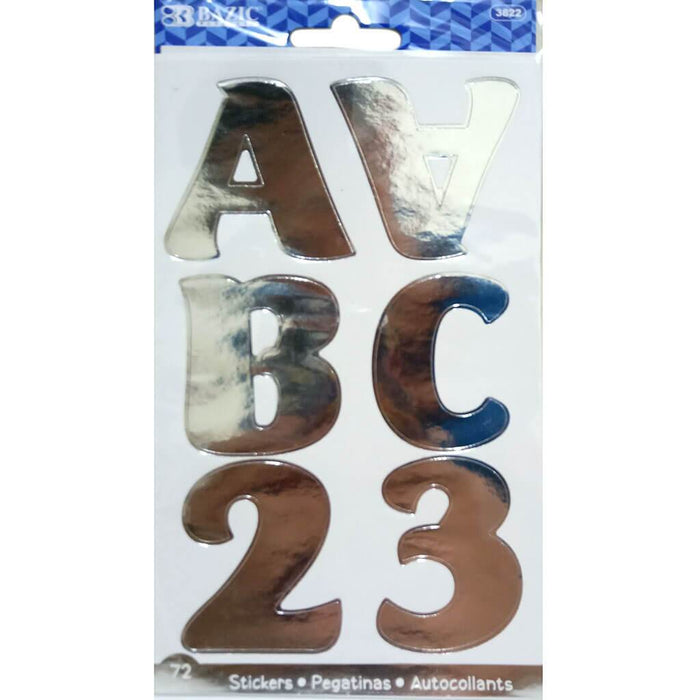 Alphabet & Numbers Stickers Metallic Color 10 Sheets 2in Silver