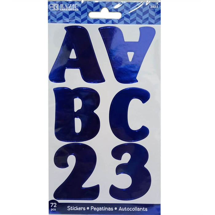 Alphabet & Numbers Stickers Metallic Color 10 Sheets 2in Blue