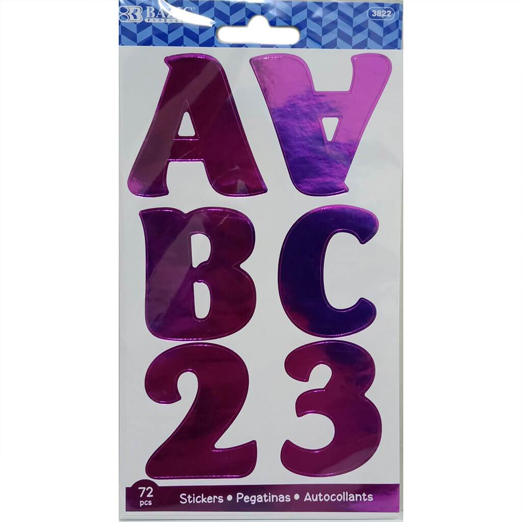 Alphabet &amp; Numbers Stickers Metallic Color 10 Sheets 2in Purple