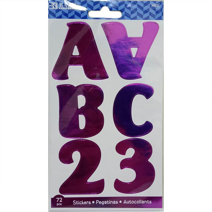 Alphabet & Numbers Stickers Metallic Color 10 Sheets 2in Purple