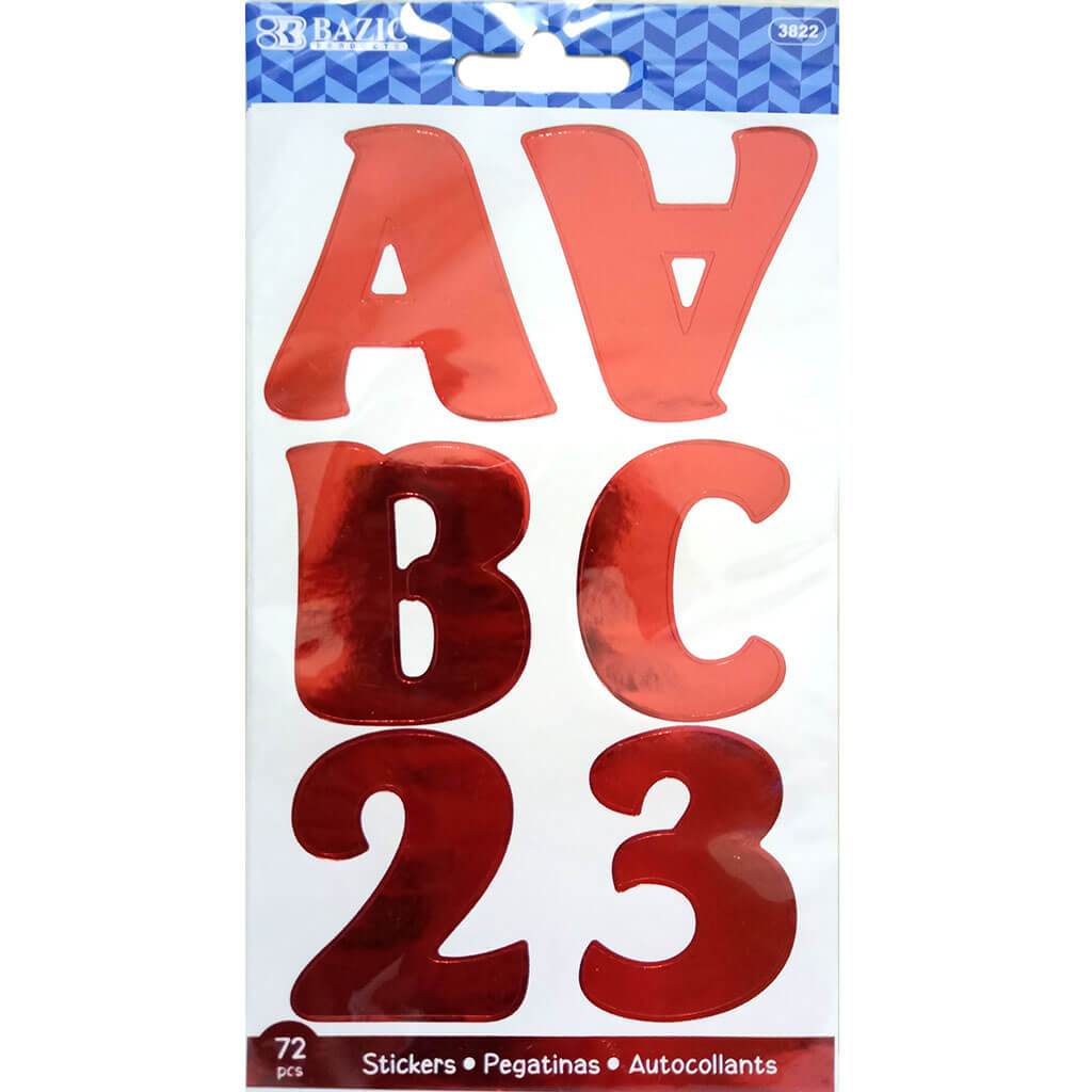 Alphabet &amp; Numbers Stickers Metallic Color 10 Sheets 2in Red