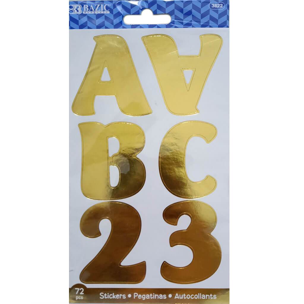 Alphabet &amp; Numbers Stickers Metallic Color 10 Sheets 2in Gold