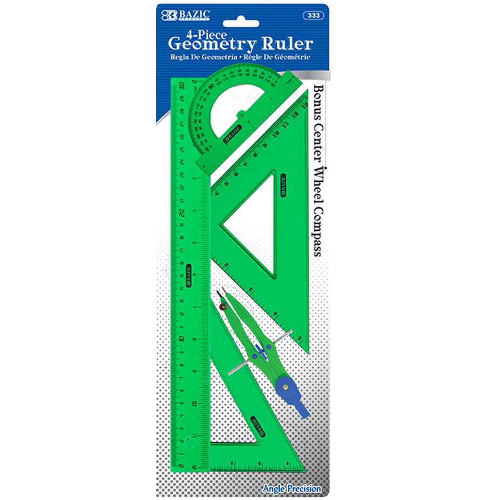 Geometry Ruler Combination Sets with Center Wheel Compass 4-Piece Green