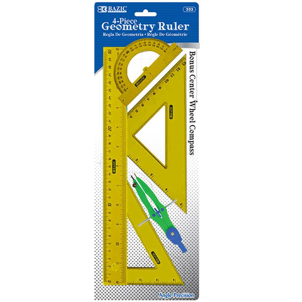 Geometry Ruler Combination Sets with Center Wheel Compass 4-Piece Yellow