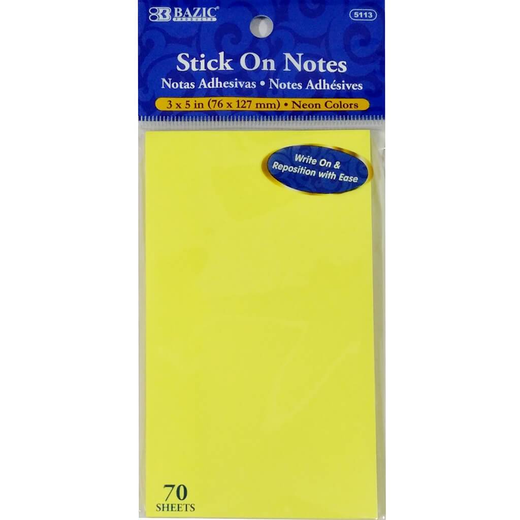 Stick On Notes 70ct Neon Yellow