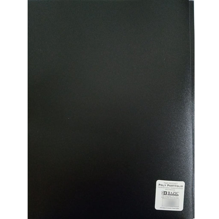 2-Pockets Poly Portfolio with 3 Prongs Solid Color Black