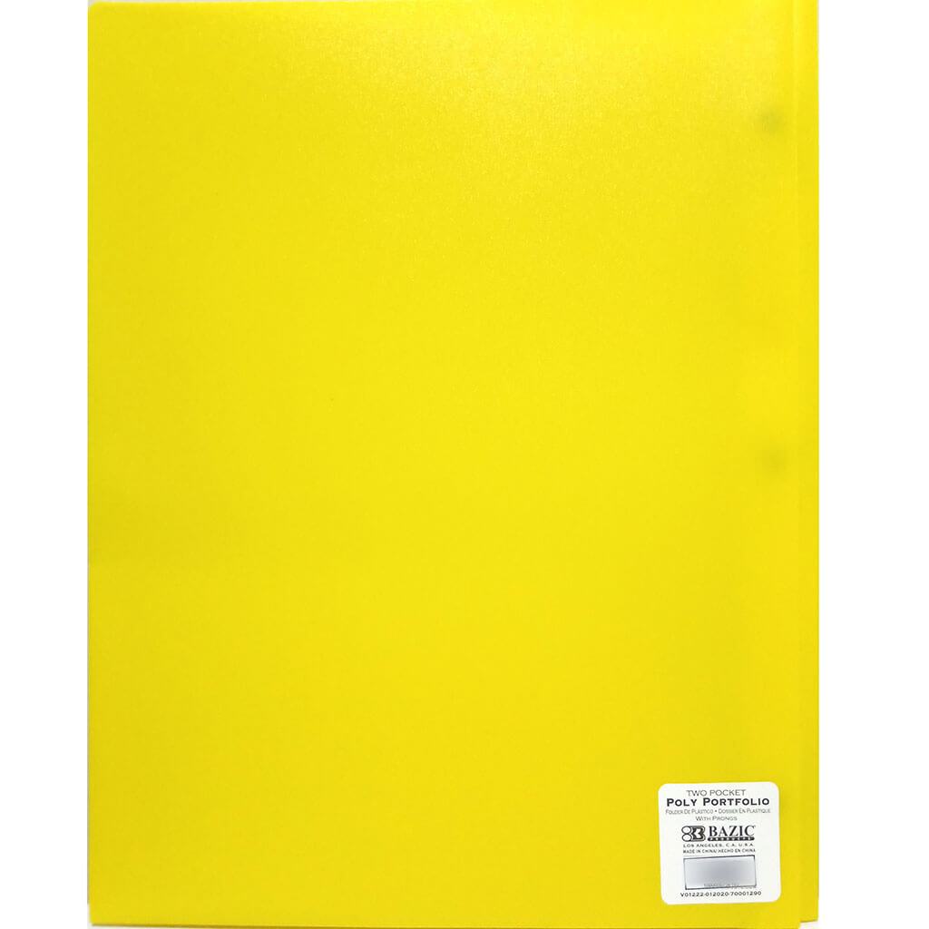 2-Pockets Poly Portfolio with 3 Prongs Solid Color Yellow