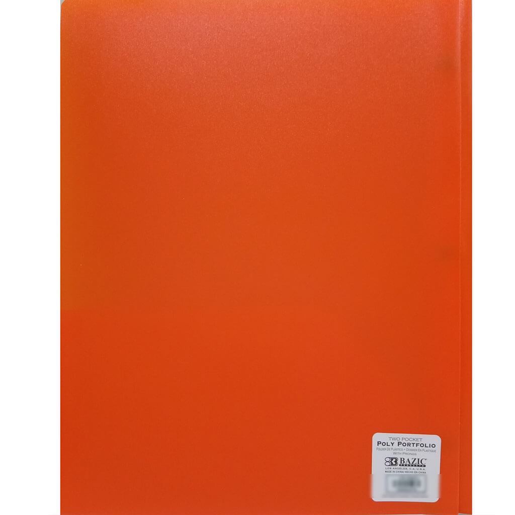 2-Pockets Poly Portfolio with 3 Prongs Solid Color Orange