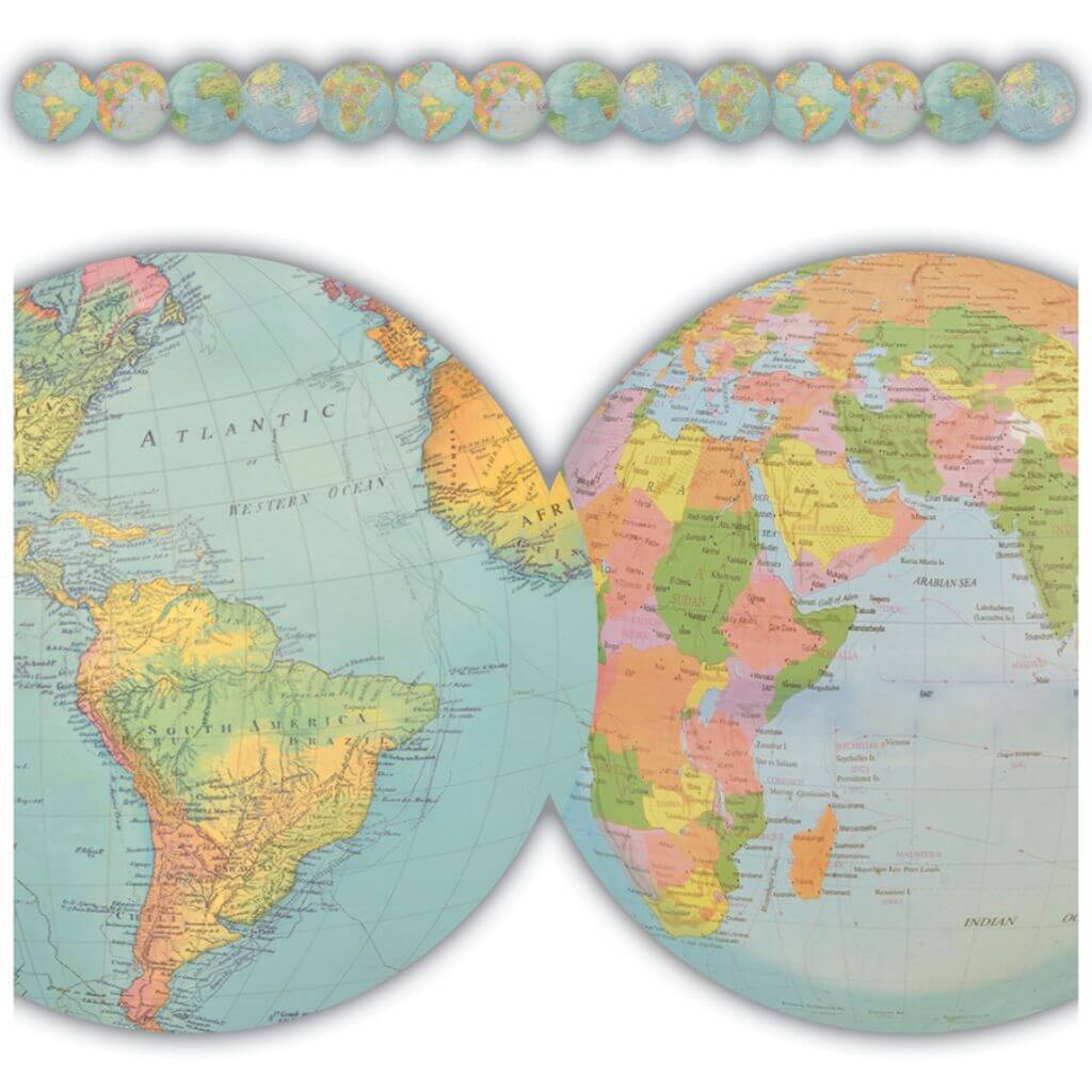 Travel The Map Globes Die-Cut Border Trim