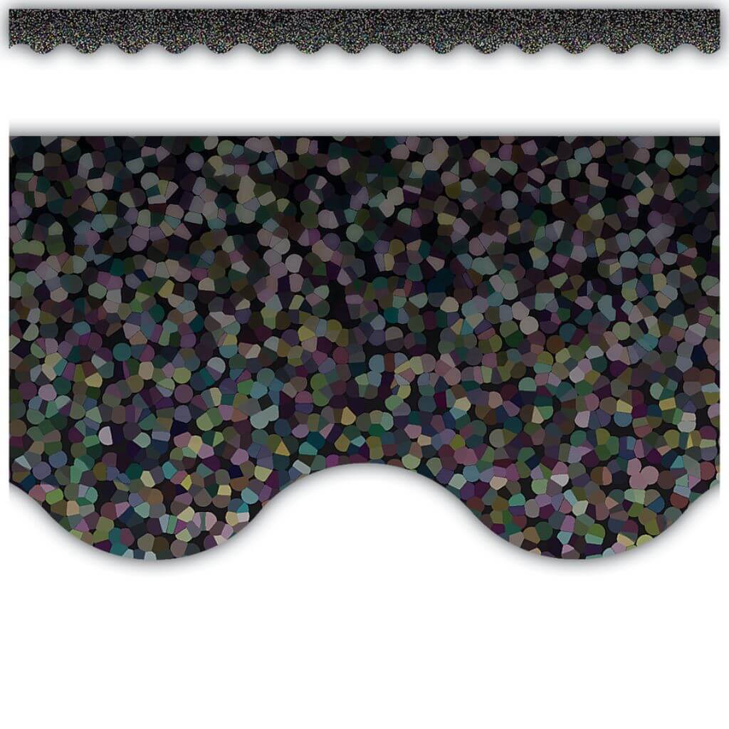 Scalloped Border Trim Black Sparkle