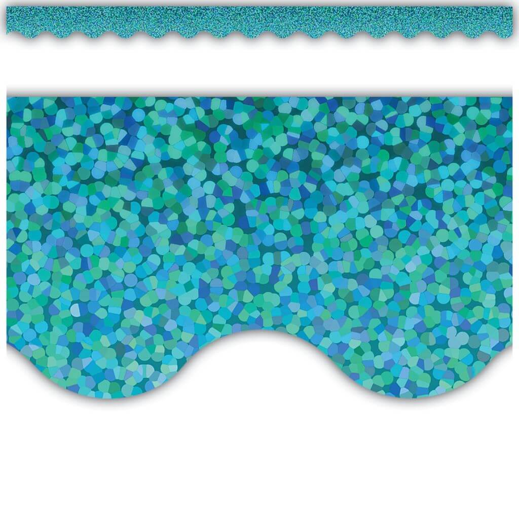 Scalloped Border Trim Teal Sparkle