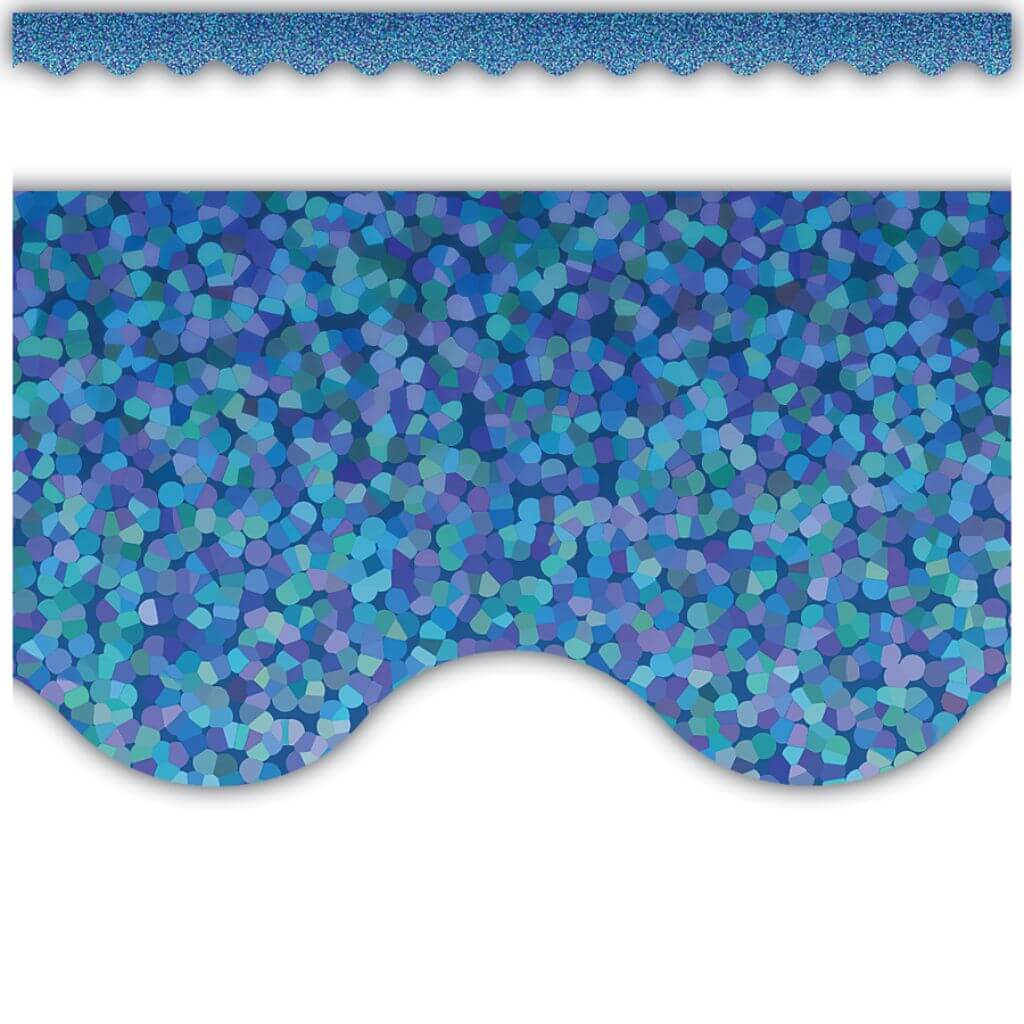 Scalloped Border Trim Blue Sparkle