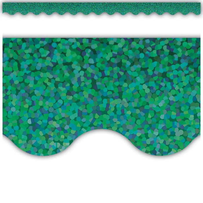 Scalloped Border Trim Green Sparkle