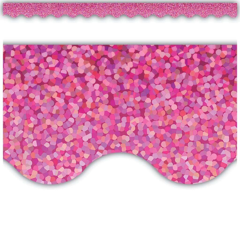 Scalloped Border Trim Pink Sparkle