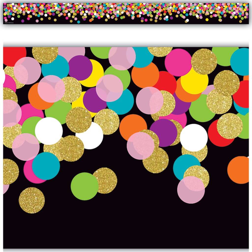 Straight Border Trim Colorful Confetti On Black