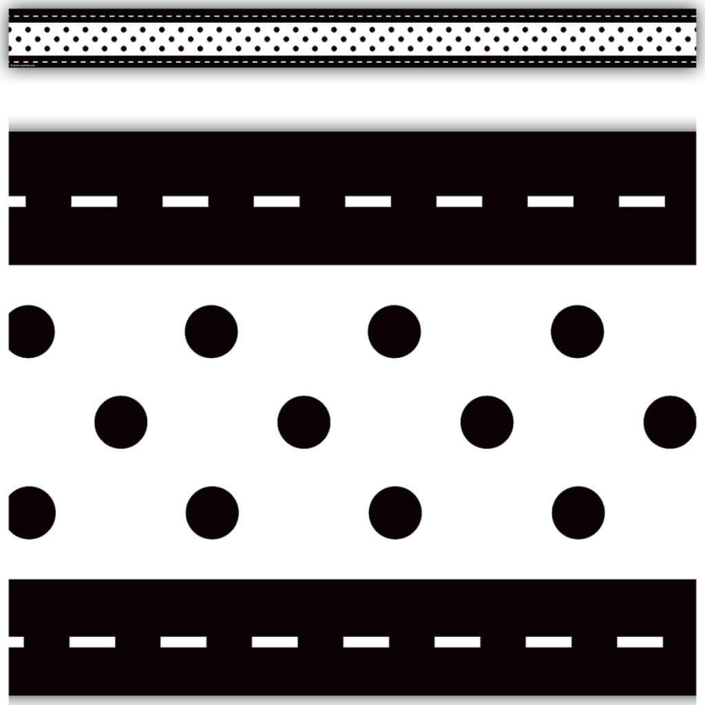 Straight Border Trim Black &amp; White Stitch &#39;N&#39; Dots