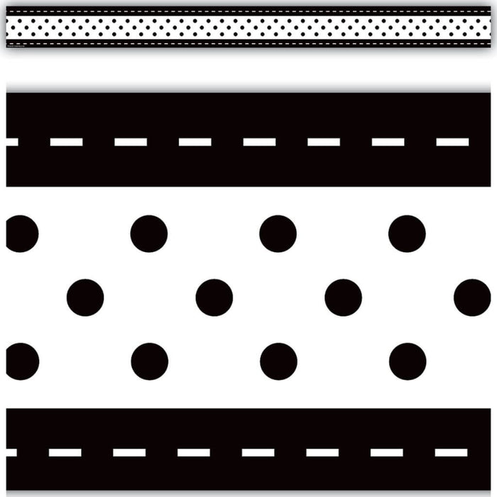Straight Border Trim Black & White Stitch 'N' Dots