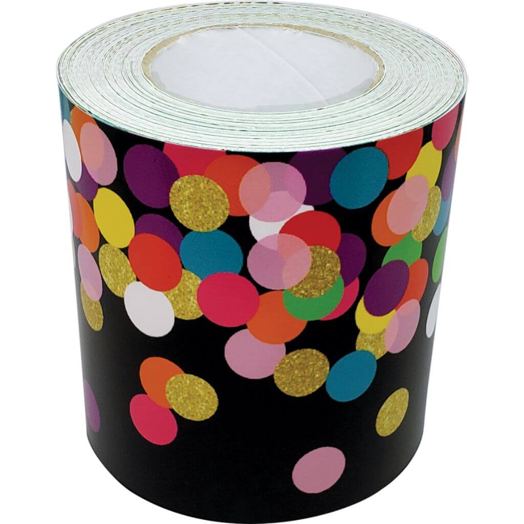 Straight Rolled Border Trim Colorful Confetti On Black