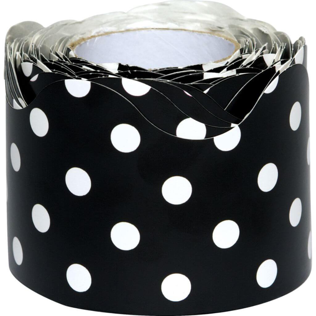 Scalloped Rolled Border Trim Black Polka Dots