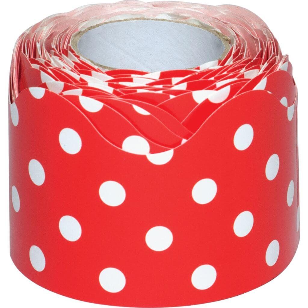 Scalloped Rolled Border Trim Red Polka Dots