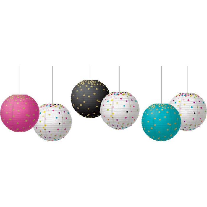 Gold Foil & Confetti 8" Hangin Paper Lanterns