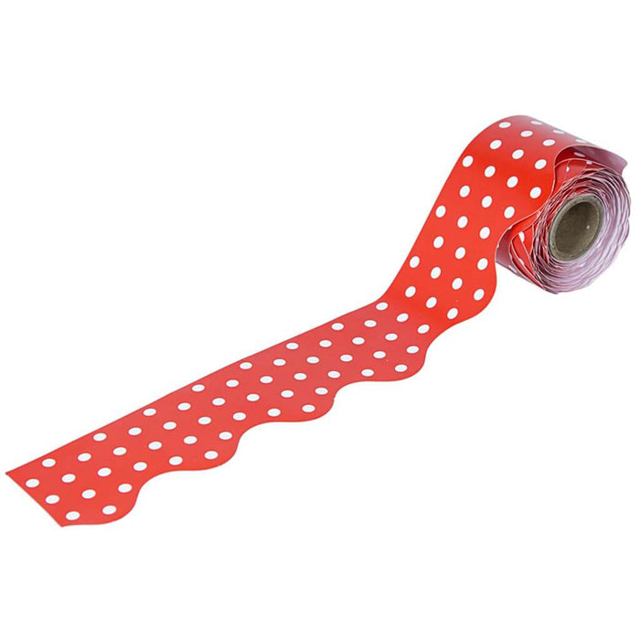 Red & White Dots Rolled Scalloped Borders