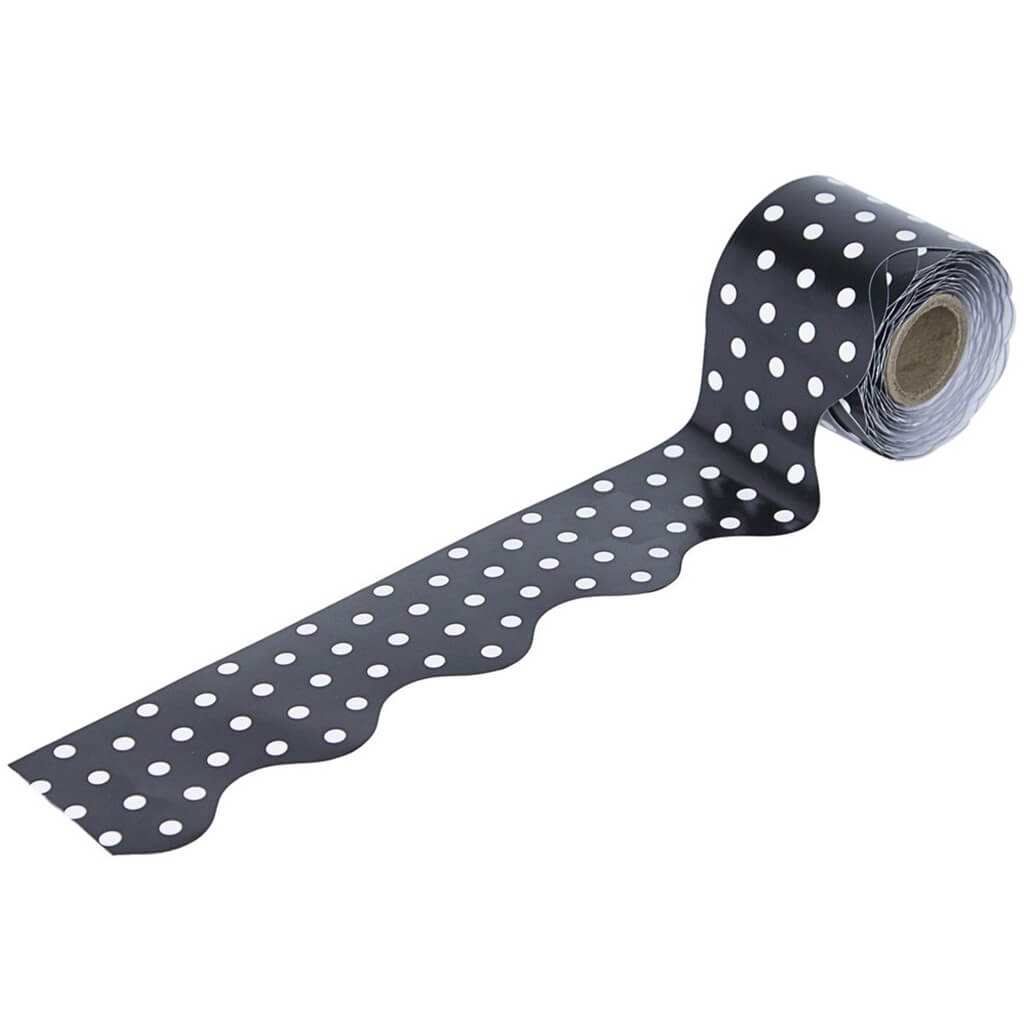 Black &amp; White Dots Rolled Scalloped Borders