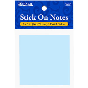 Bazic Stick On Notes Pastel Color 3in x 3in 100ct