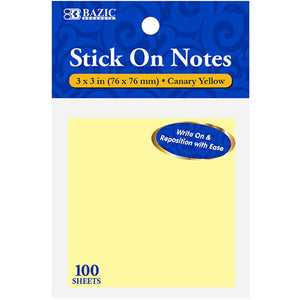 Bazic Stick On Notes Pastel Color 3in x 3in 100ct
