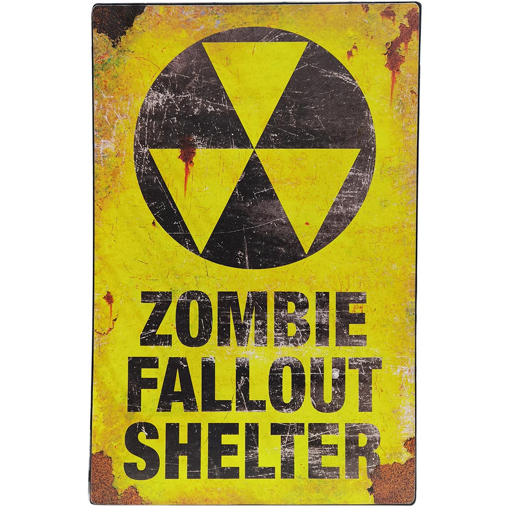 Metal Sign Hazards Assorted Zombie Fallout Shelter Yellow