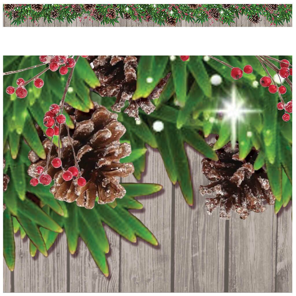 Winter Pine Cones Straight Border Trim