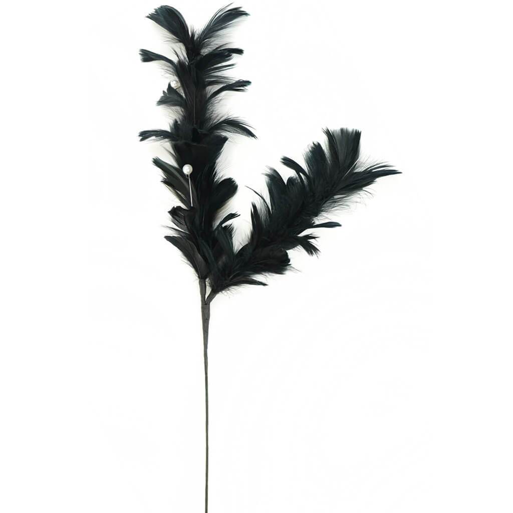 Decorative Feather Floral Double Stem Black