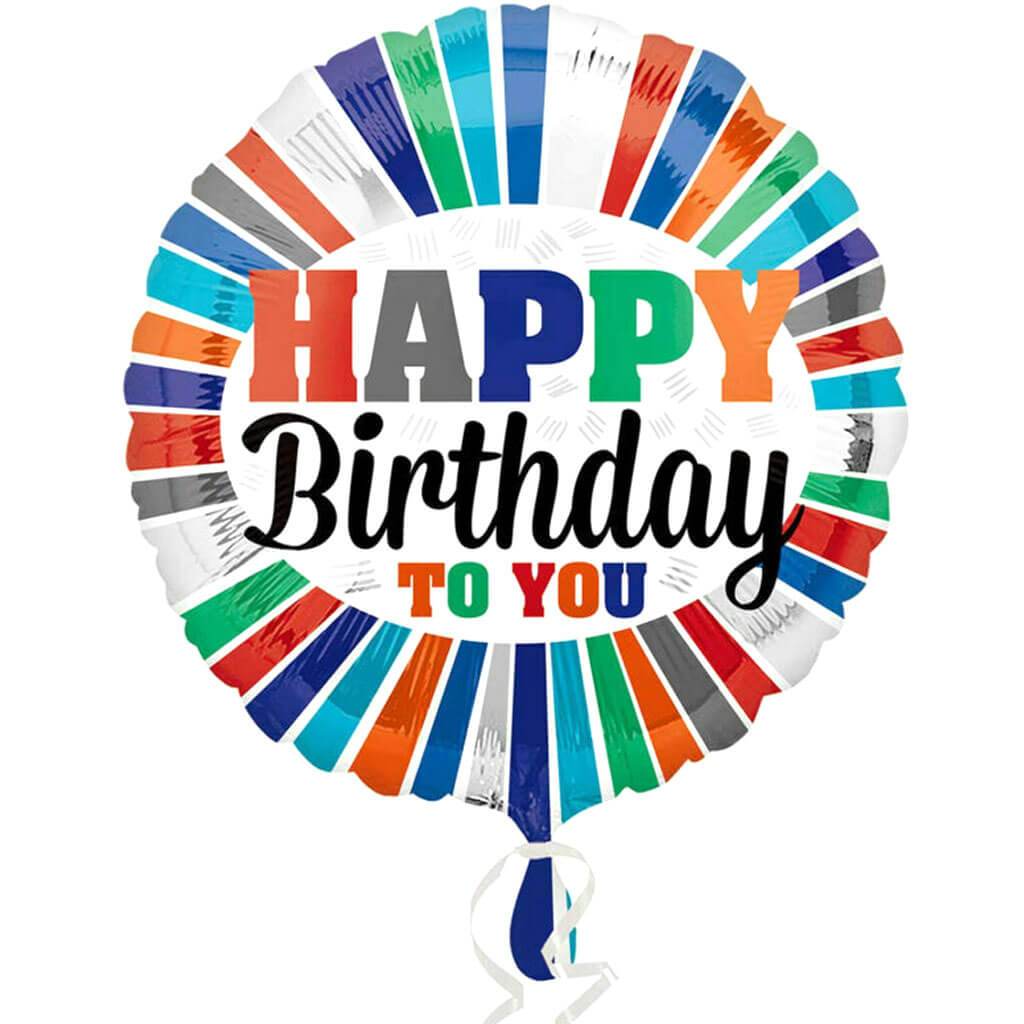 Happy Birthday Foil Balloon Stripe, Circle 17in