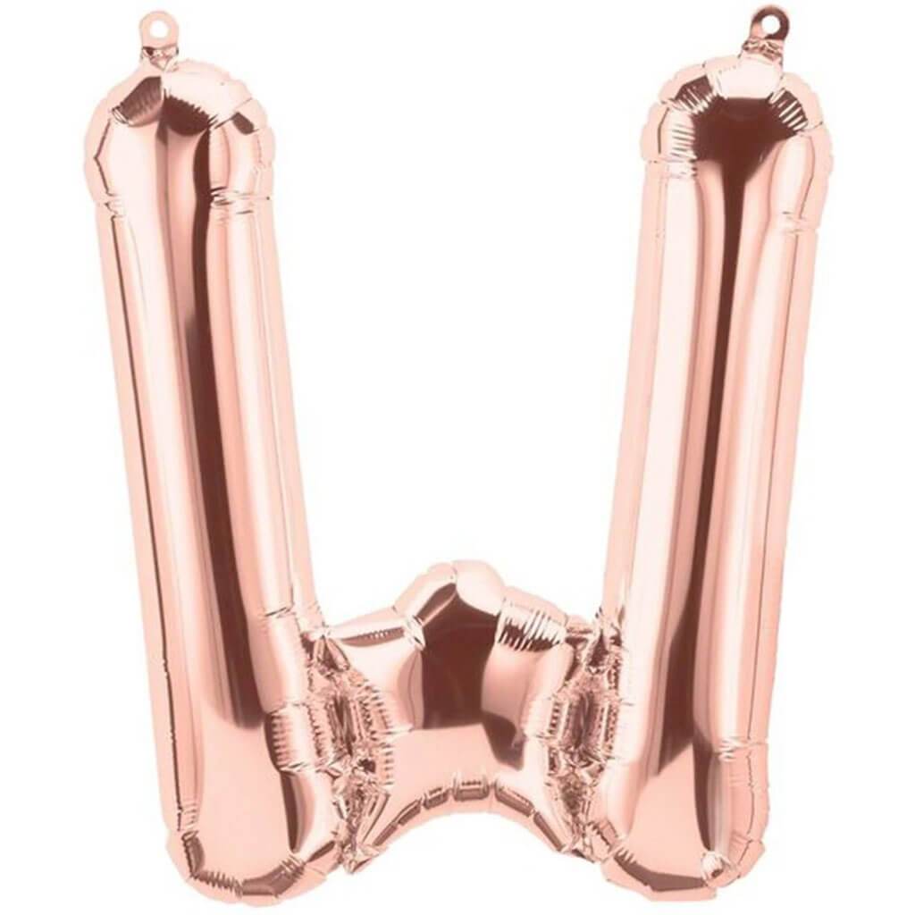 Mini Shape Foil Balloon Letter W Rose Gold 16in