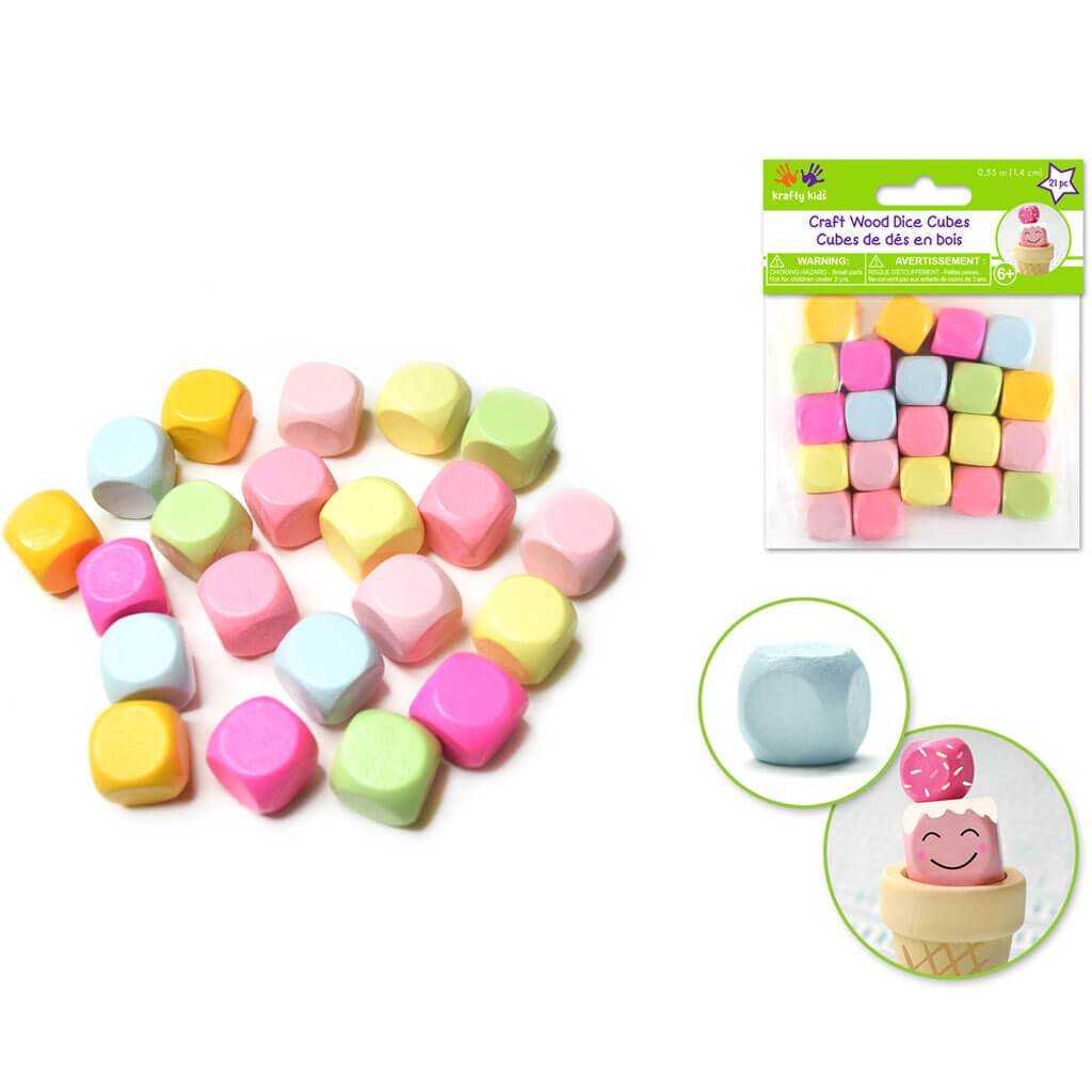 Dice Cubes Pastel Asst. 21pc 14mm