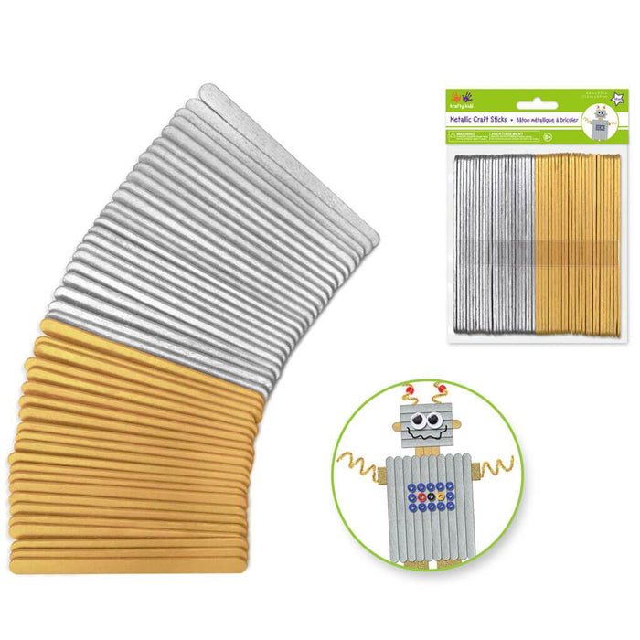 Metallic-Dyed Craft Stcks 50pc Gold & Silver - 4.5in x 3/8in