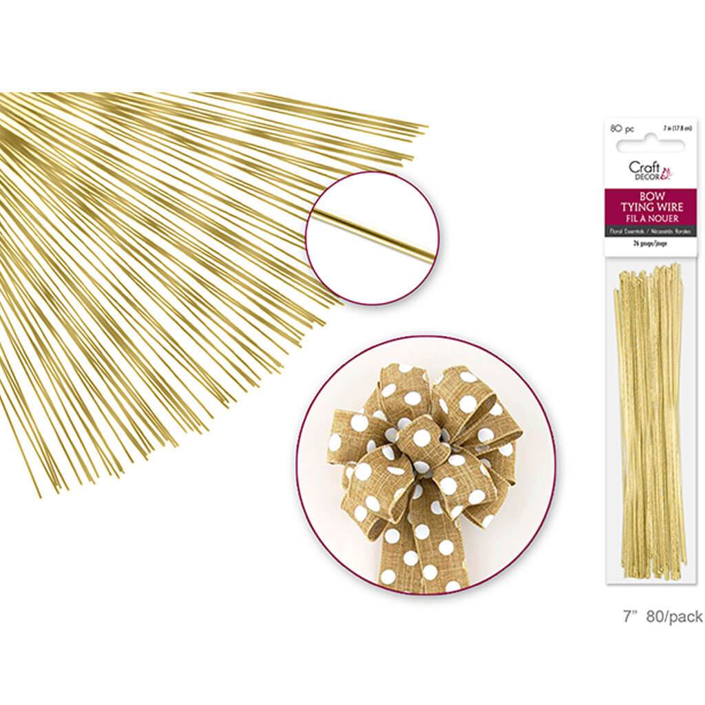 Bow Tying Wire: 7in gold 80/Pkg 26g