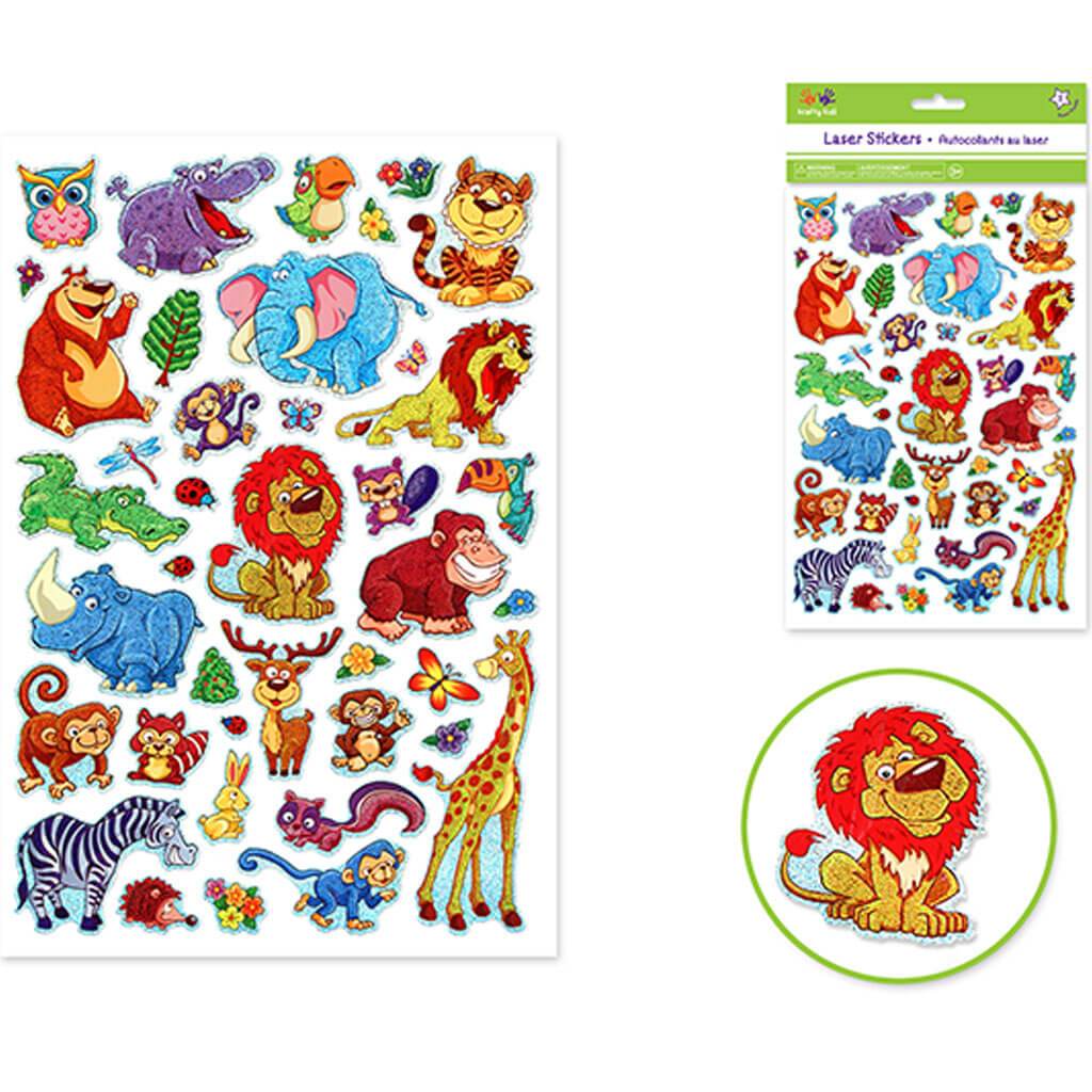 Fun Pal Laser Stickers Zoo Buddies 9.5 x 6.5