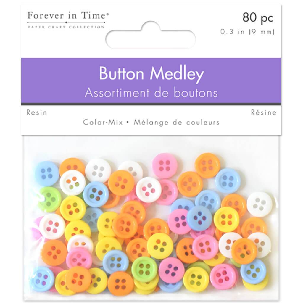 Button Color-Mix Resin Button Medley - Pastel 9mm 80Pc