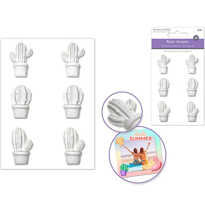 3D Unpainted DIY Resin Accents X6Pc Self-Stick - Succulents