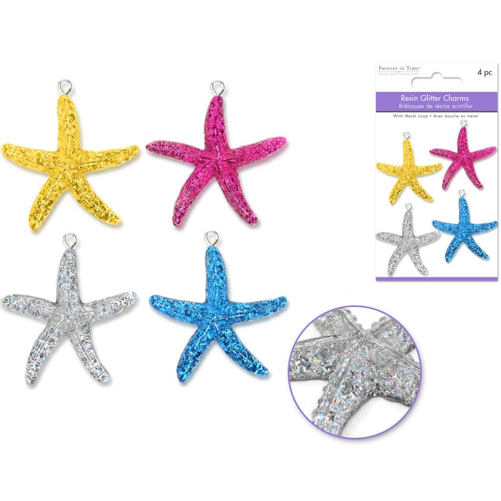 Glitter Charms 4pc with Metal Loop Starfish