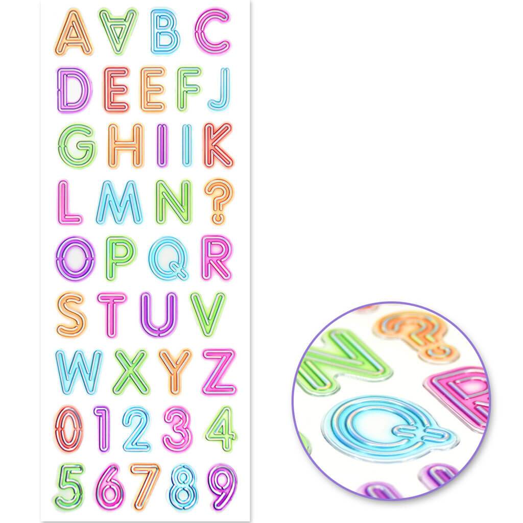 Paper Craft Sticker: 3D Neon Fonts Neon Light Alpha 25.5 x 10