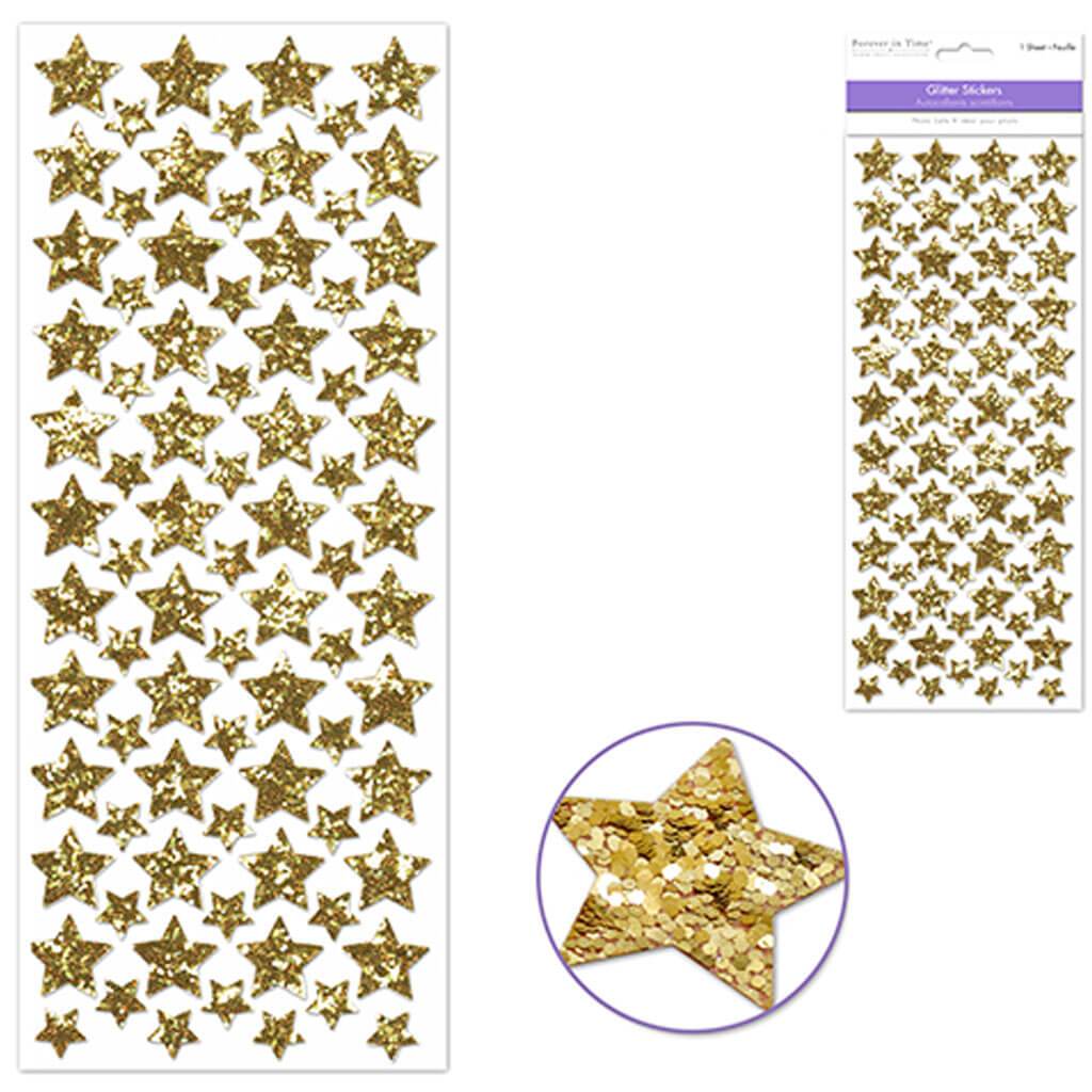 Paper Craft Sticker: Glitter Shapes Gold Stars 12.5 x 30