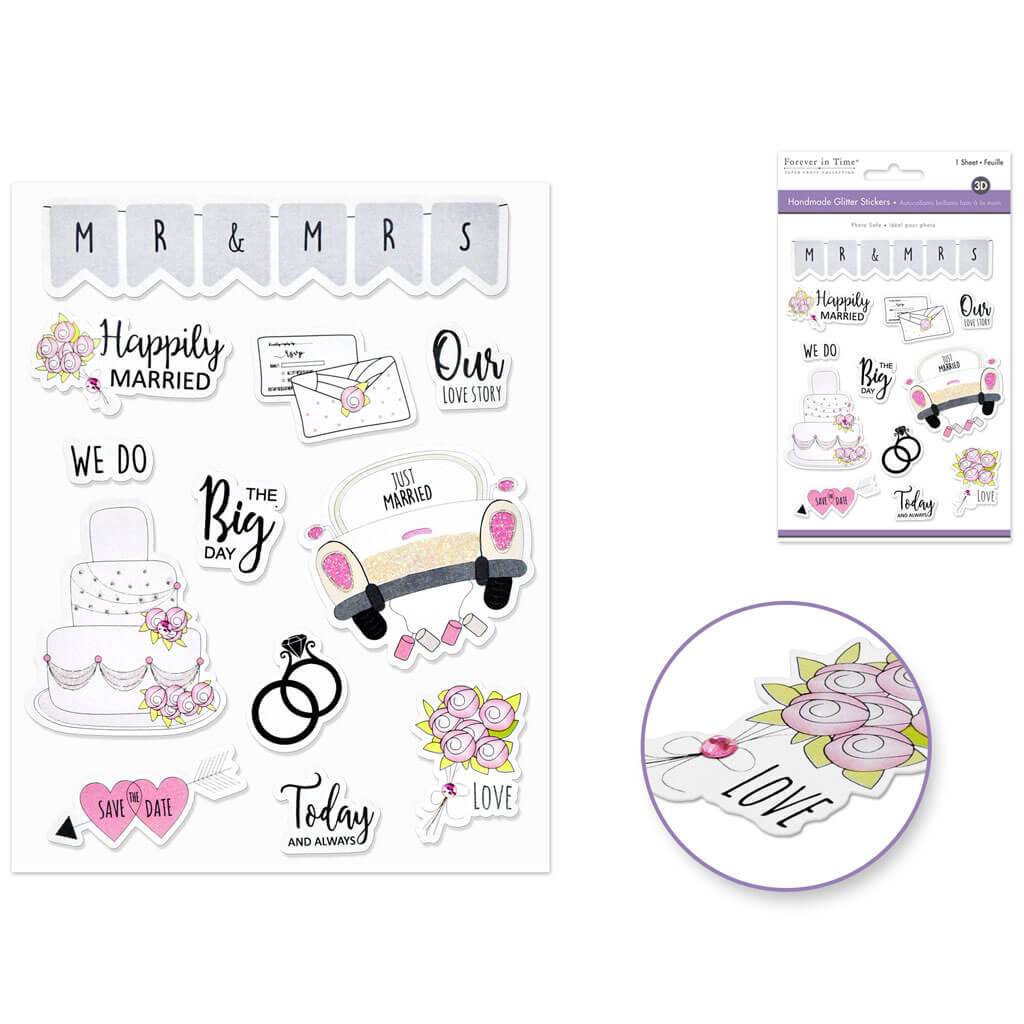 Handmade Sticker: 3D Glitter Mr. &amp; Mrs. 4.5 x 5.5