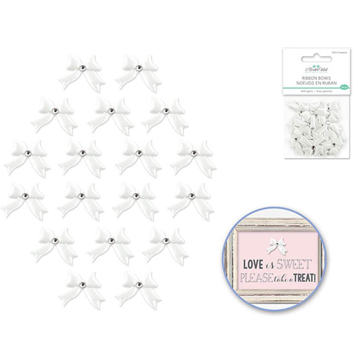 Ribbon Bows with Gems X18 White