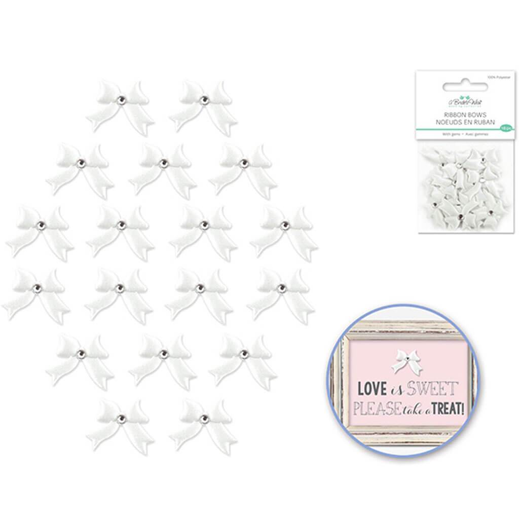 Ribbon Bows with Gems X18 White